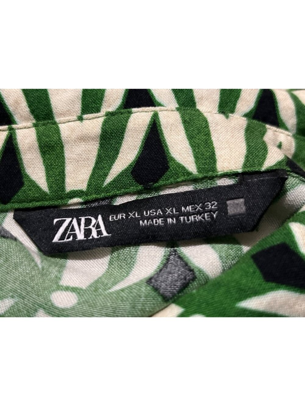 Zara Womens XL Green Navy Cream Geometric Print Midi Shirt Dress Button Used - Picture 8 of 11